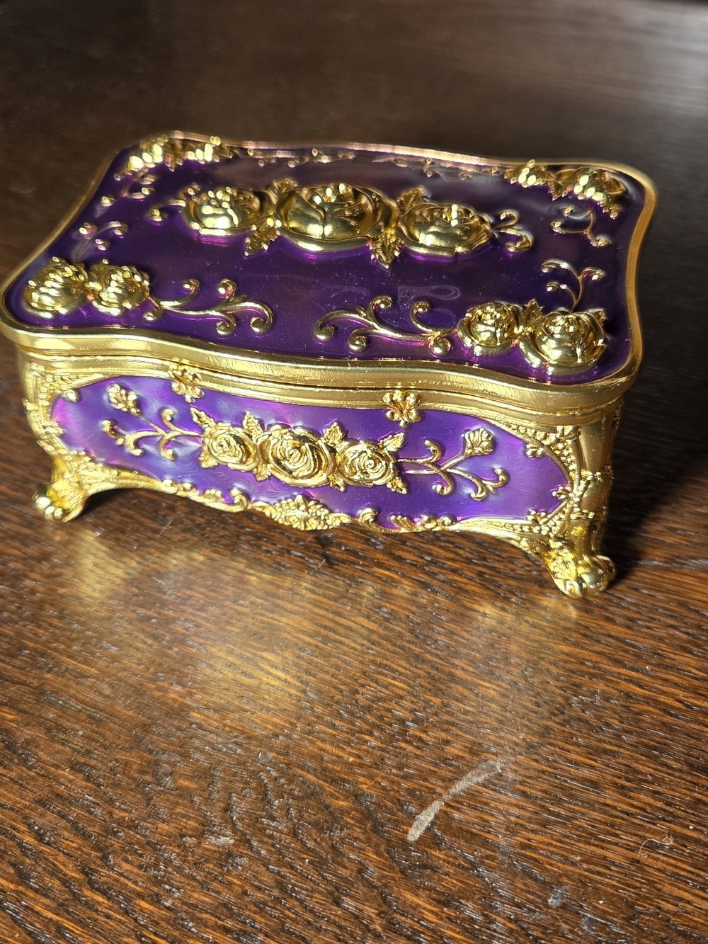 Purple and Gold Ornate Decorative Jewelry Music Box - Picture 2 of 10